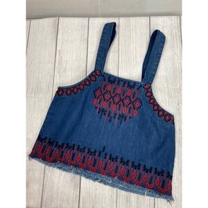 [BLANKNYC] Denim Crop Top Embroidered Frayed Hem Sleeveless Size S